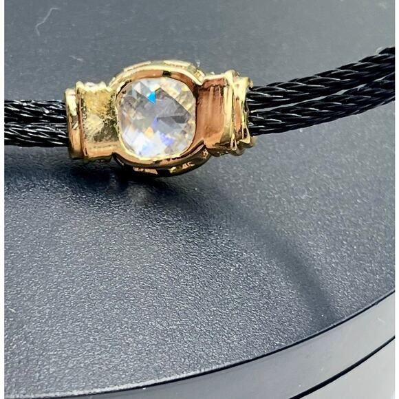 Black Stainless Steel Twisted Cable Bangle Sparkling Faceted  Cushion Cut CZ - Picture 6 of 8